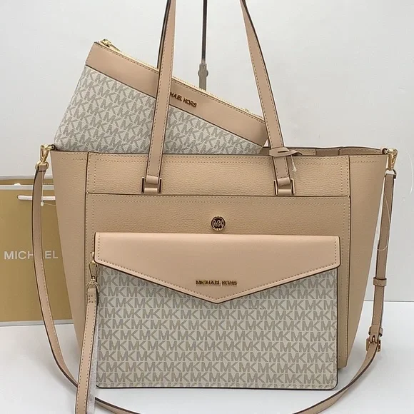 Michael Kors Maisie Large Pebbled Leather 3-in-1 Tote Bag Buff Signature Multi - Picture 3 of 16